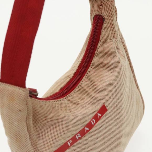 PRADA Sports Hand Bag Canvas Beige Red Silver Auth 98400 - Picture 6 of 16